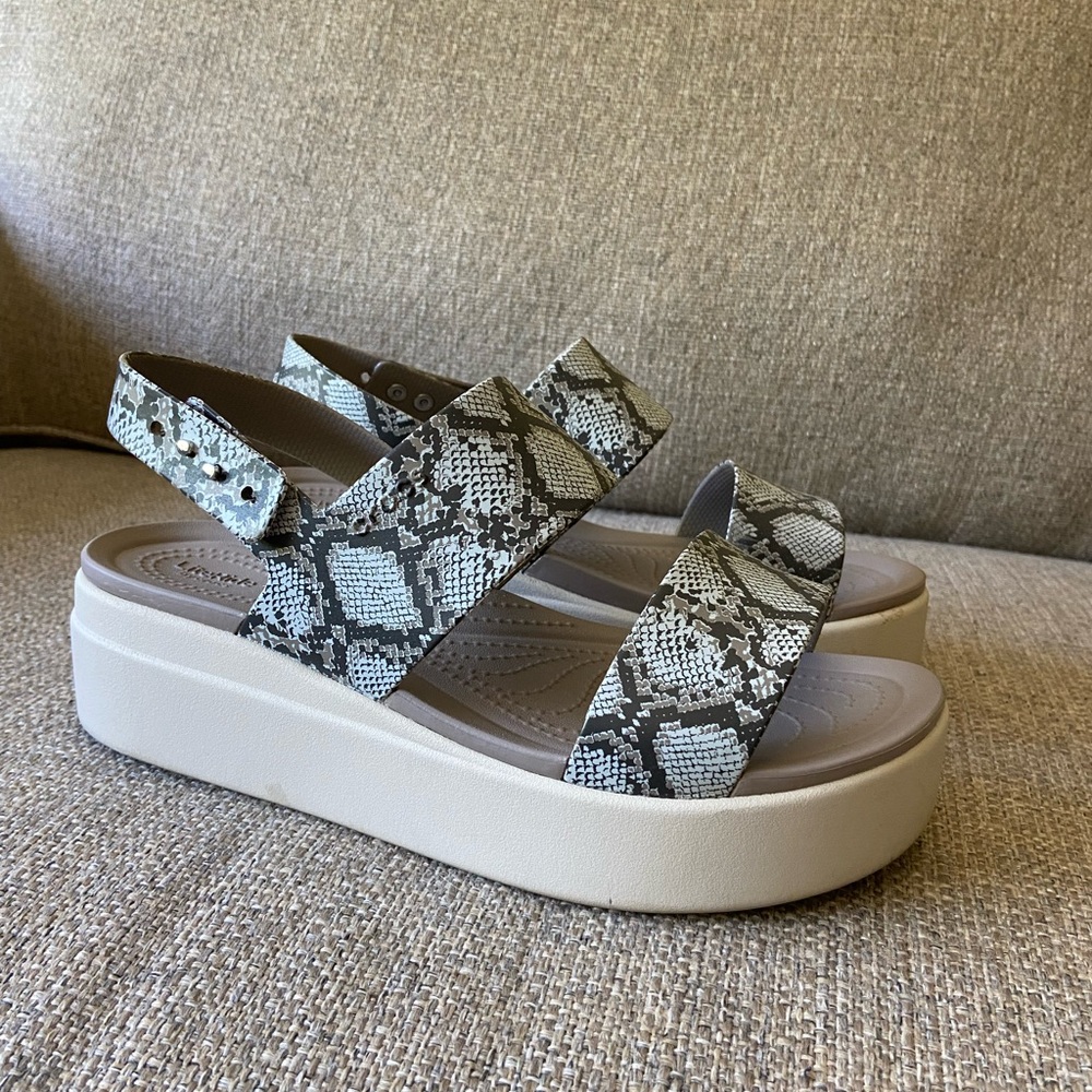 Crocs snake print wedges